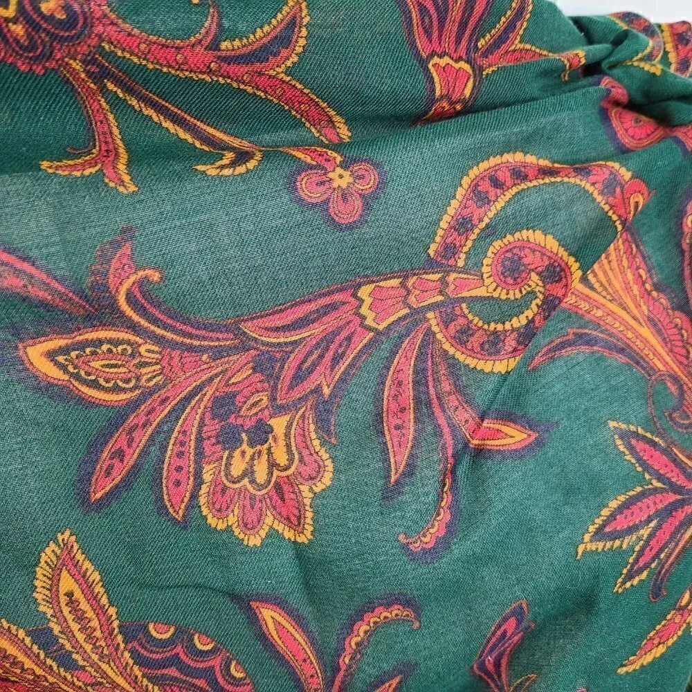 Vintage Hasting & Smith Scarf Wrap Green Paisley Art Deco Square Italy